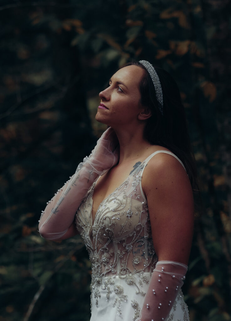 moody forest bridal portraits