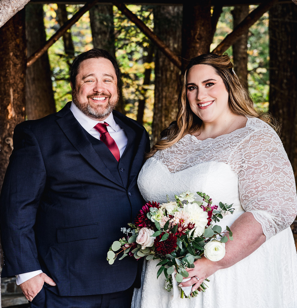 fall bride and groom portraits at the stowe rec path