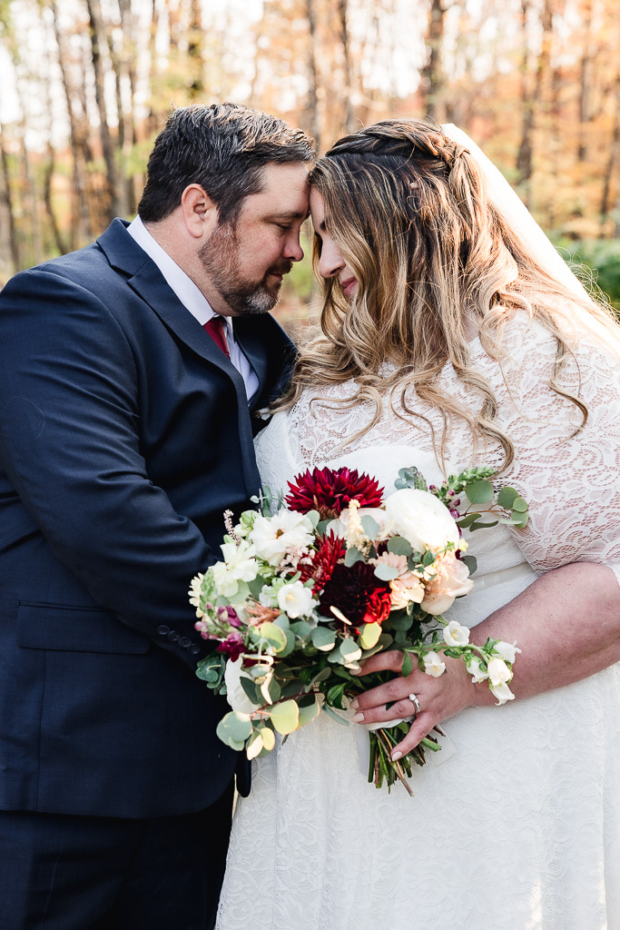 fall bride and groom portraits at the stowe rec path