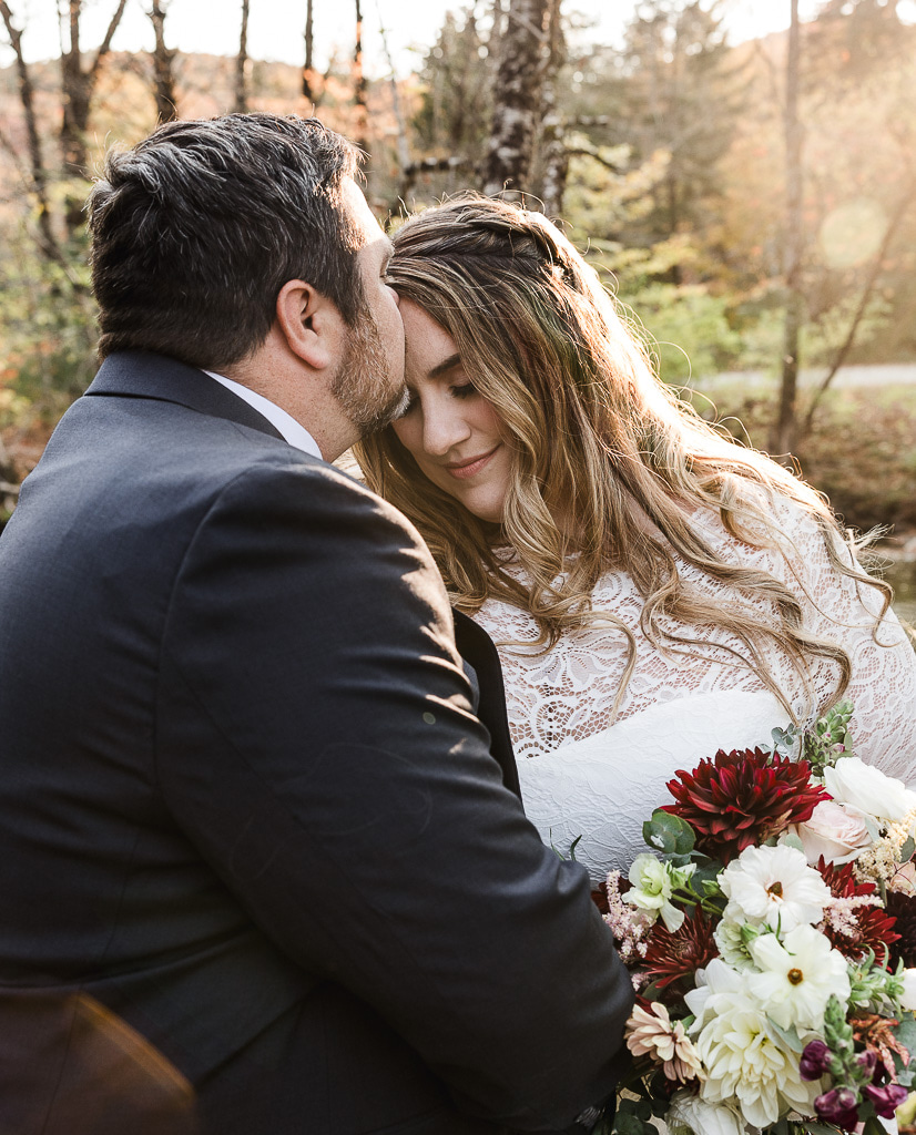 fall bride and groom portraits at the stowe rec path