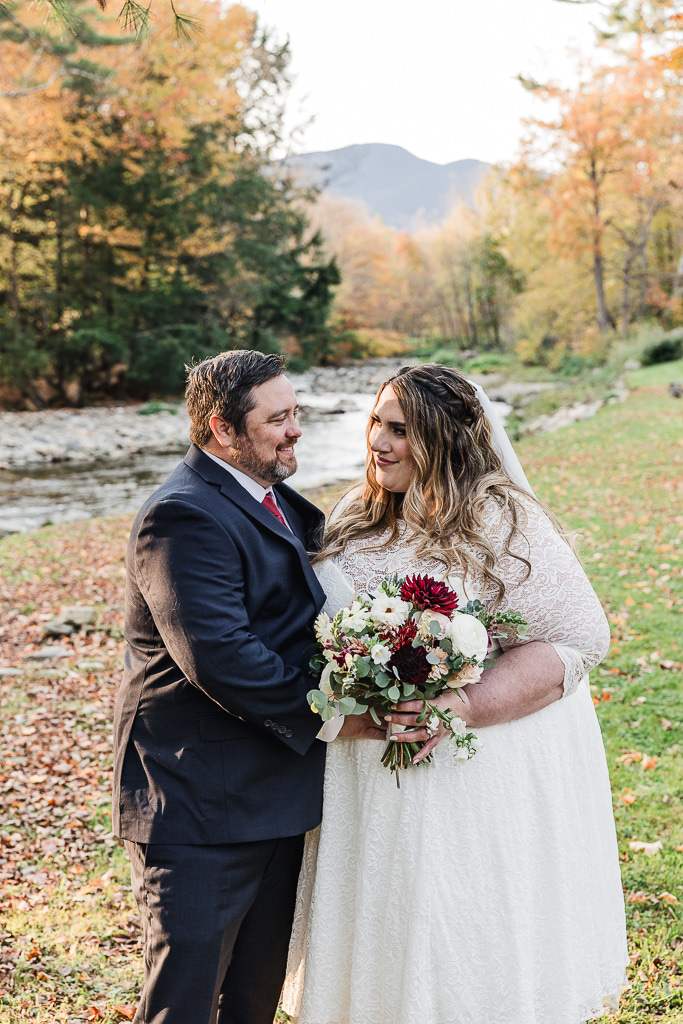 fall bride and groom portraits at the stowe rec path