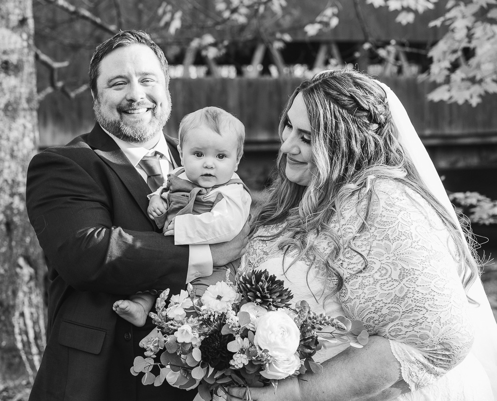 fall bride and groom portraits at the stowe rec path