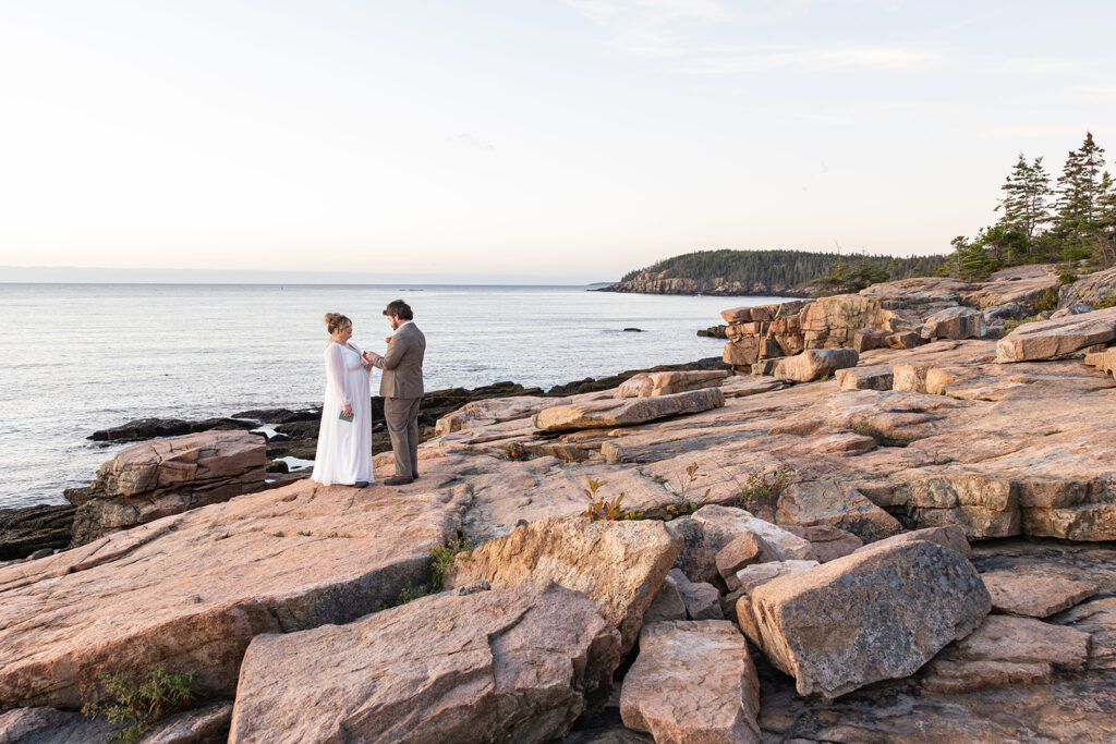 couple eloping in Acadia National Park during sunrise, skipping Cadillac Mountain.